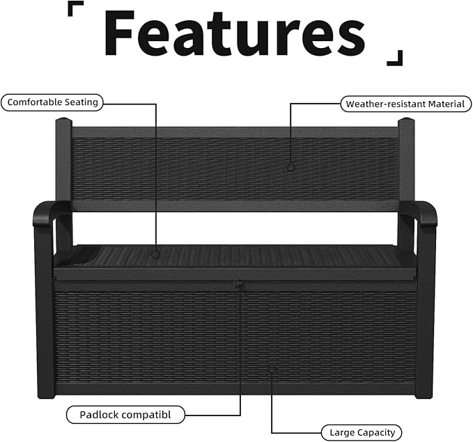 PatioZen 80 Gallon Outdoor Storage Bench Deck Box Waterproof Lockable,Outdoor Storage Furniture for Patio,Garden and Porch,Tools and Cushions(Black)