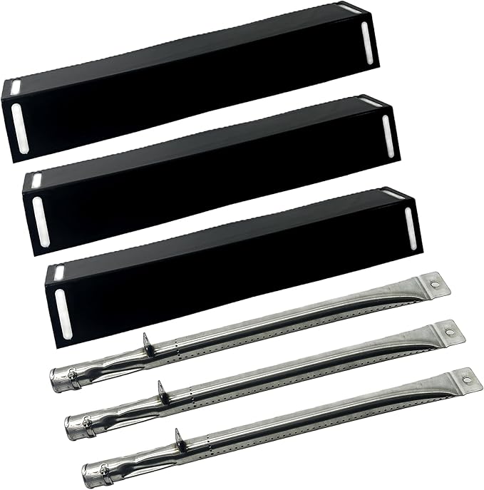Parts Kit DG116 Replacement for BBQ Grillware GGPL-2100 Gas Grill Burners, Heat Plates-3 Pack (Stainless Steel Burner + Porcelain Steel Heat Plate)