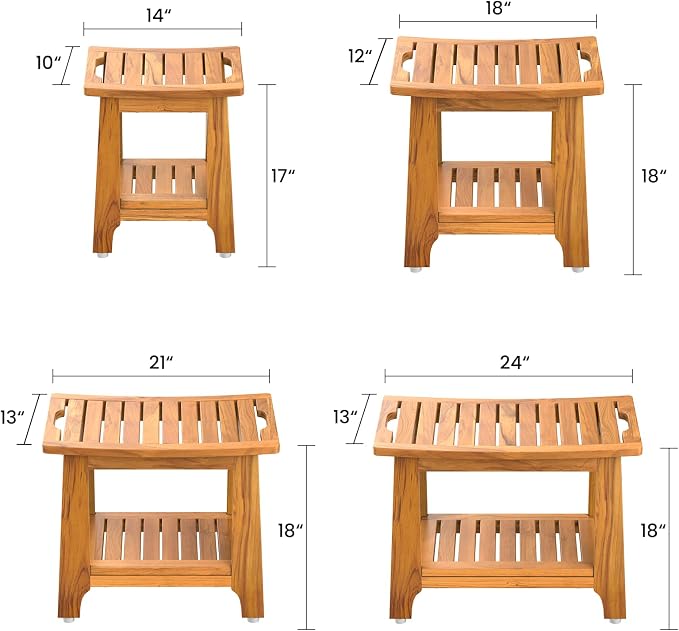 NNN 21" Standard Teak Shower Bench with Japan-Made Non-Slip Leveling Feet | US Patented Design, Marine-Grade Hardware, Pre-Oiled European Teak Oil, Ready, 300lb, for Showers Spa Sauna & Outdoor Pools