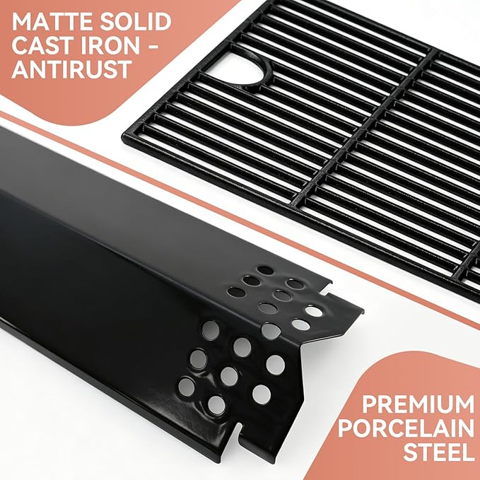 Replacement Parts Kit for Nexgrill 720-0888 720-0888N 720-0888A 720-0830H Gas Grill, Cast Iron Cooking Grates, Burners Heat Plates & Igniters for Nexgrill 4 & 5 Burner Grill Replacement Parts