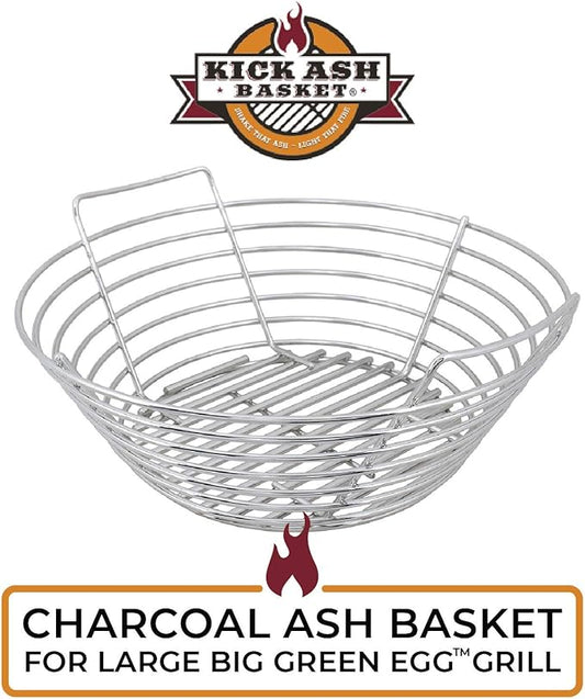 Kick Ash Basket Stainless Steel Charcoal Ash Basket, Fits Big Green Egg Grill, Large - Designed in Wisconsin