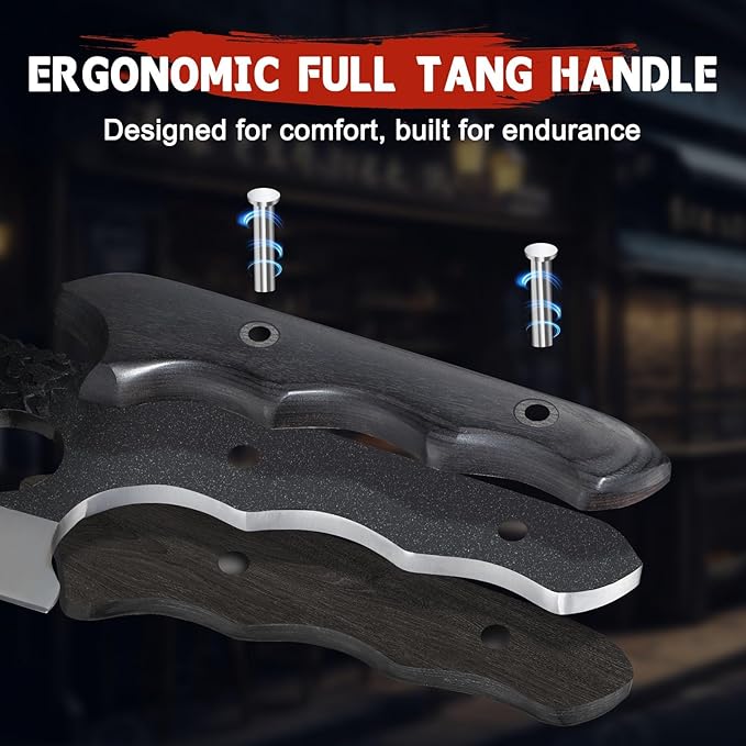 TIJERAS Butcher Knife Set For Meat Cutting, 3PCS Hand Forged Camping Knife Set With Ergonomic Handle, High Carbon Steel Meat Bone Cleaver for Kitchen Camping BBQ, Birthday Gifts for Men Women