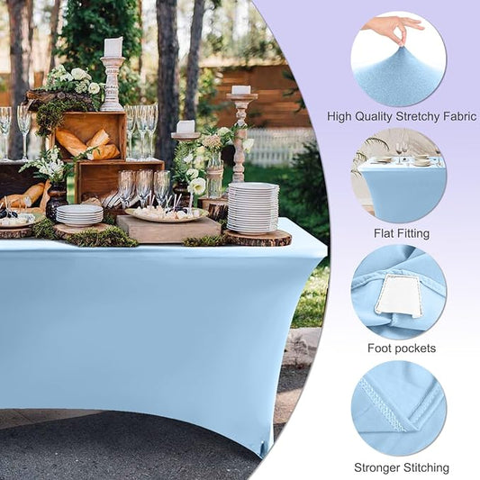 ABCCANOPY 6FT Spandex Table Cover, Stretch Fitted Tablecloth, Sky Blue | Rectangular Tight, Fitted, Washable and Wrinkle Resistant Table Protector for Wedding, Banquet,Birthday, Party, Event