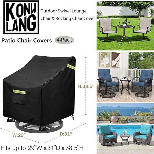 Outdoor Swivel Chair Cover 4 Pack,(29W x 31D x 38.5H inches )100% Waterproof Heavy Duty Outdoor Rocking Chair Covers, Patio Chair Covers Waterproof Patio Furniture Covers ( Black)