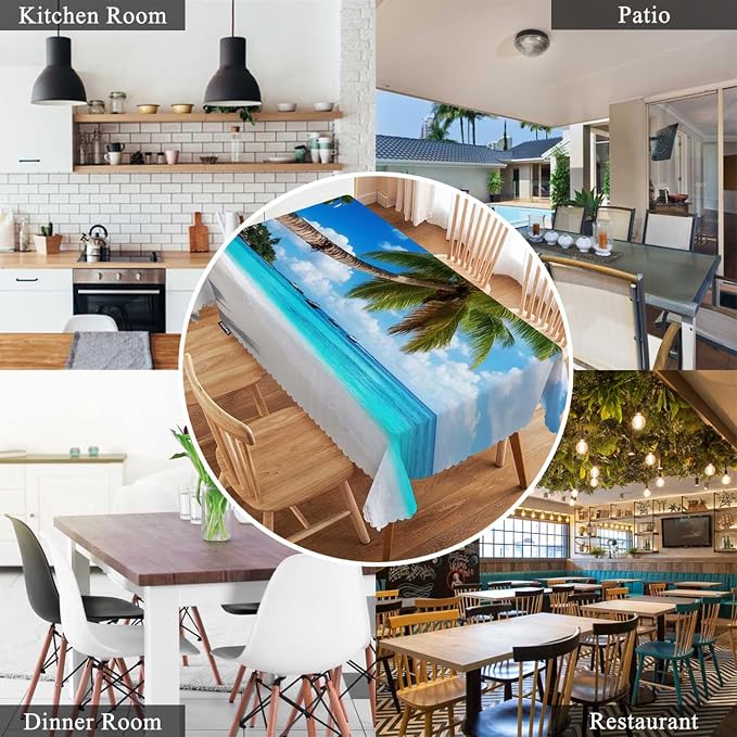 Swono Rectangle Tablecloth Tropical Beach Table Cover 52x70 Inch Paradise Palms Turquoise Ocean Sea Table Cloth for Rectangle Tables Decorative Tablecloth for Dining Party Camping BBQ
