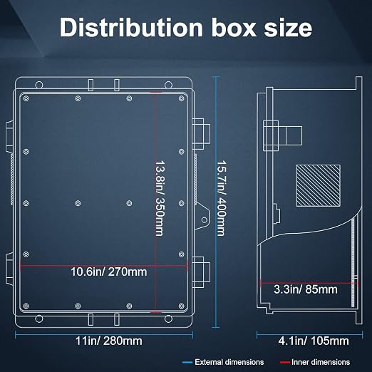 Namunanee Outdoor Electrical Junction Box with High Power Outlet, ABS Water Resistant Enclosure with Internal Mounting Panel & Hinged Cover (16" H* 12" L* 4" W)