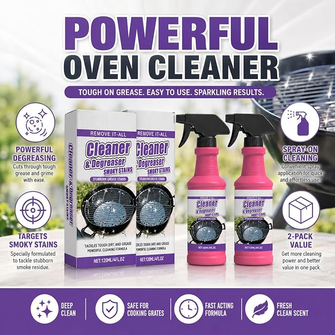Fast-Acting Heavy-Duty Grill Degreaser Spray, 2Pcs BBQ Heavy Duty Degreaser Grill Cleaner Spray, Grills Cleaner Spray For Outdoor Grills
