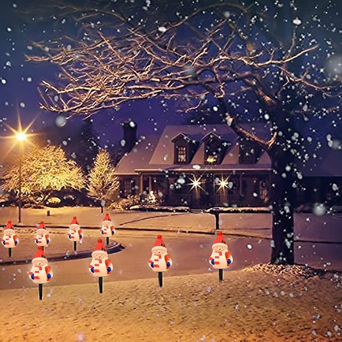 GOOTHY 2 Sets Snowman Christmas Pathway Lights, 7Ft C7 Outdoor Christmas String Light with 8 Snowman Stakes Lights, Connectable Christmas Decorations Pathway Light for Yard Garden Driveway Walkway