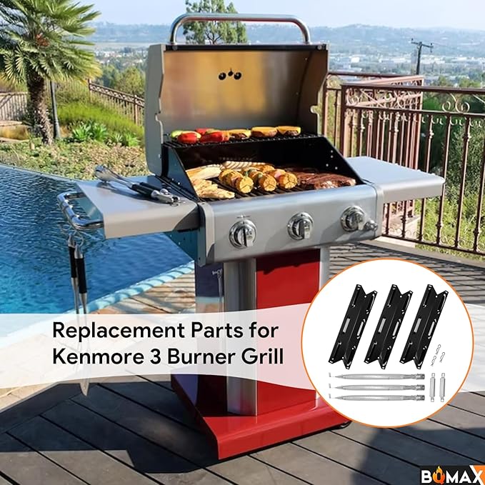 BQMAX Grill Parts for Kenmore 3 Burner Grill PG-4030400LD 146.34461410 146.34611410 146.23678310 PG-A4030400LD 146.16198211 146.23676310 Heat Plate & Burner Kit for Kenmore Grill Replacement Parts