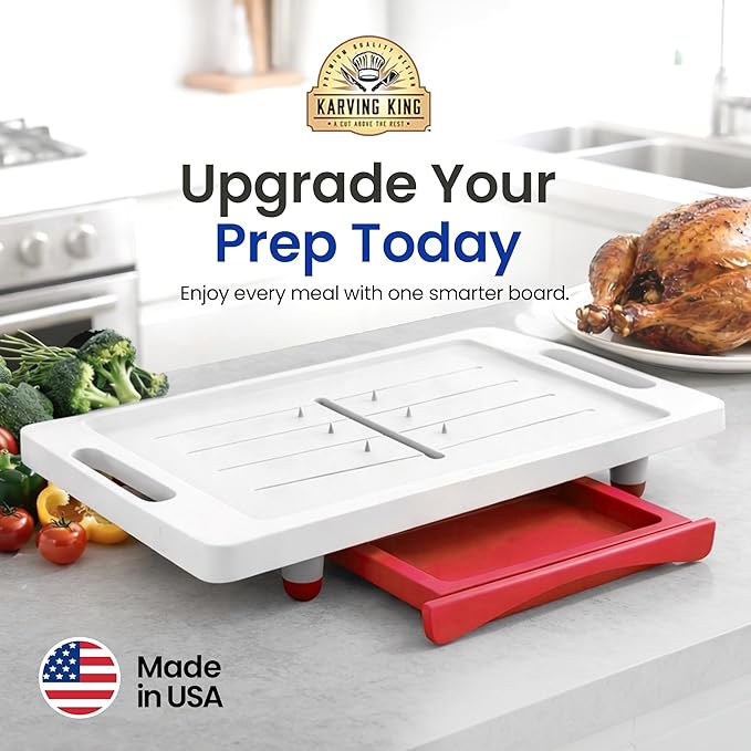 Large Cutting Board - XL Meal Prep System with Juice Groove, Spikes, Drip Tray & Removable BPA Free Cutting Board - Patented Multi-Feature Design Carving Board - BBQ Essential & Kitchen Gifts