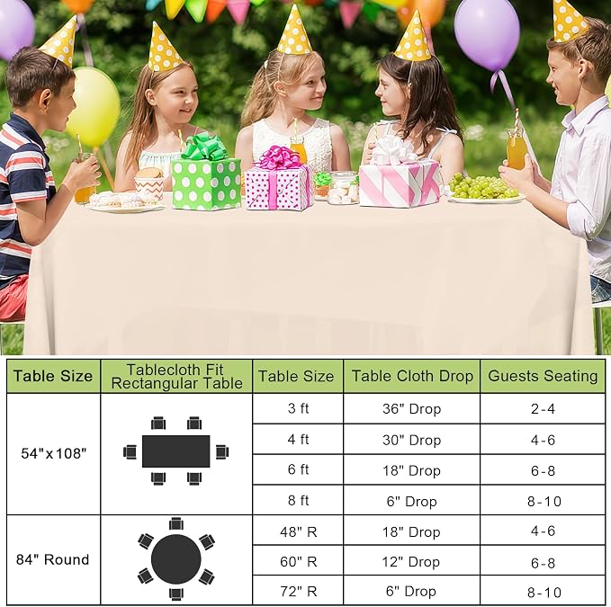 Smiry Disposable Table Cloth 3 Pack, 54 x 108 Inch Waterproof Plastic Tablecloth, Decorative Rectangle Table Covers for Party, Birthday, Picnic, Ivory