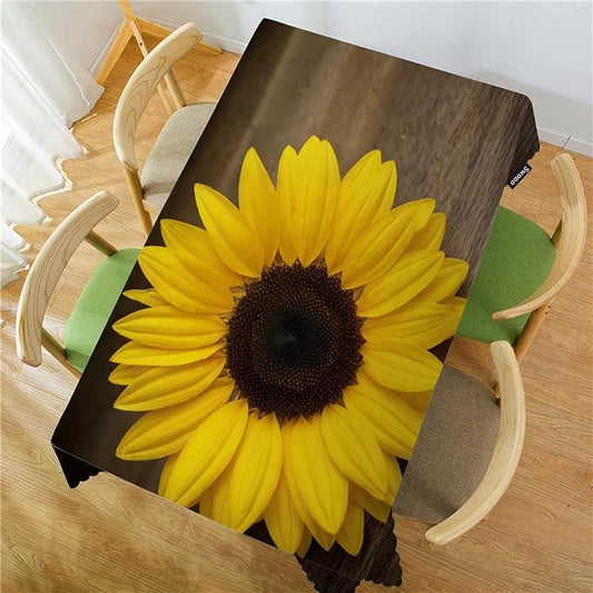 Swono Sunflower Table Cloth Rectangle Tables Retro Garden Autumn Sunflower On Wooden Kitchen Table Cover Oblong 52"X70" Tablecloth for Dining Table Buffet Parties Patio and Camping