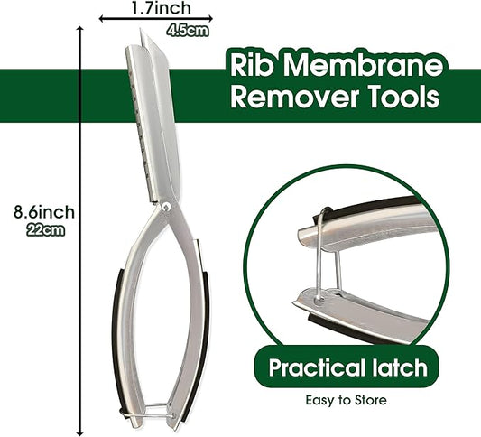 BBQ Rib Skinner, Stainless Steel Rib Membrane Remover Tool with Ergonomic Non-Slip Grip for Effortless Removal, Dishwasher Safe for BBQ Enthusiasts & Chefs Equipped with 1 Brush
