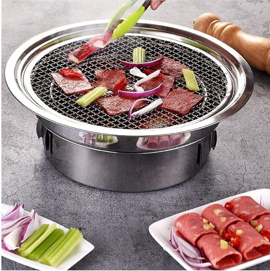 Charcoal Barbecue Grill Round Portable Household Camping Grill Stove with Barbecue Net,Outdoor Barbecue Tools