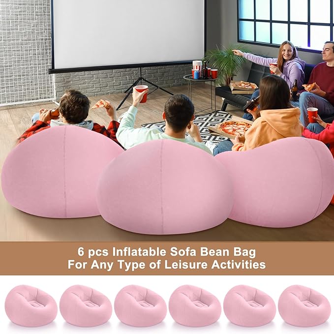 Realspring 6 9 12 Pcs Inflatable Bean Bag Chairs for Adults with Electric Air Pump, Blow up Couch Folding Portable Inflatable Couch Lazy Sofa for Outdoor Movie Night Camping(Pink,6 Pcs)