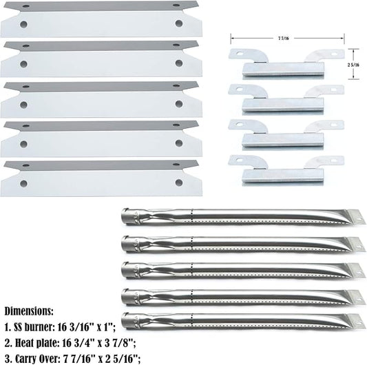 Parts Kit DG261 Replacement for Brinkmann 810-1575-W Gas Grill - Stainless Steel Burner, Carry-Over Tubes, and Heat Plate