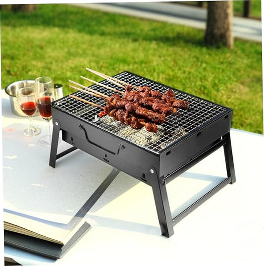 Portable Charcoal Grill with Grate 13.8x10.6x7.9'' Thickened Charcoal Grill Even Burning Foldable BBQ Grill with Handle Perfect for On-the-Go Barbecue of 1-3 Small Charcoal Grill