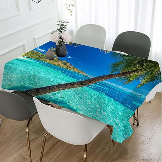 TKS MITLAN Ocean Palm Tablecloth Decor Tropical Island Beach Sea Palm Trees Table Cloth Dining Room Kitchen Table Cover 60" X 84" Oblong/Rectangle