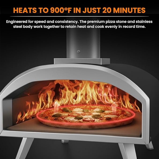 Stoke Wood Fired Outdoor Pizza Oven - Portable Stainless Steel Pizza Grill, Wood Pellet Outdoor Cooking Pizza Maker, Backyard Pizza Ovens For Authentic Stone Baked Pizzas - Black 13"inches