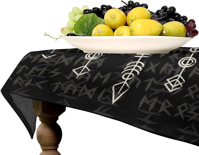 Vintage Viking Pattern Tablecloth, Gothic Helm of Terror Scandinavian Viking Seasonal Table Cloth Waterproof Wipeable Table Cover for Picnic Holiday Party Kitchen Dining 60x110