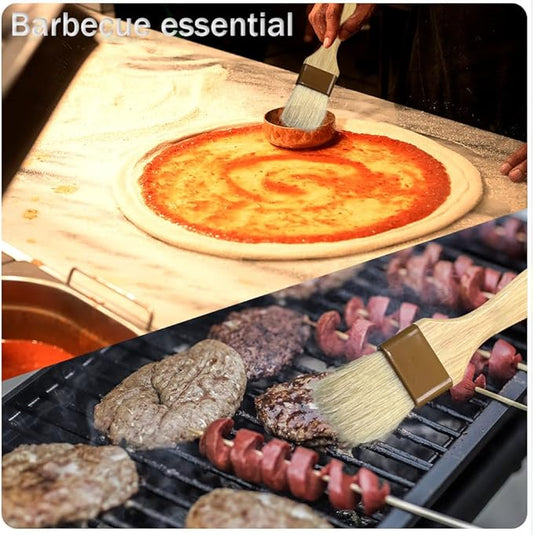 4 Pack Pastry Brush-Basting Brush Pastry Brushes for Baking, Silicone Basting Brush, Basting Oil Brush with Boar Bristles and Beech Hardwood Handles for Kitchen, Grilling and Spreading Oil, BBQ Sauce