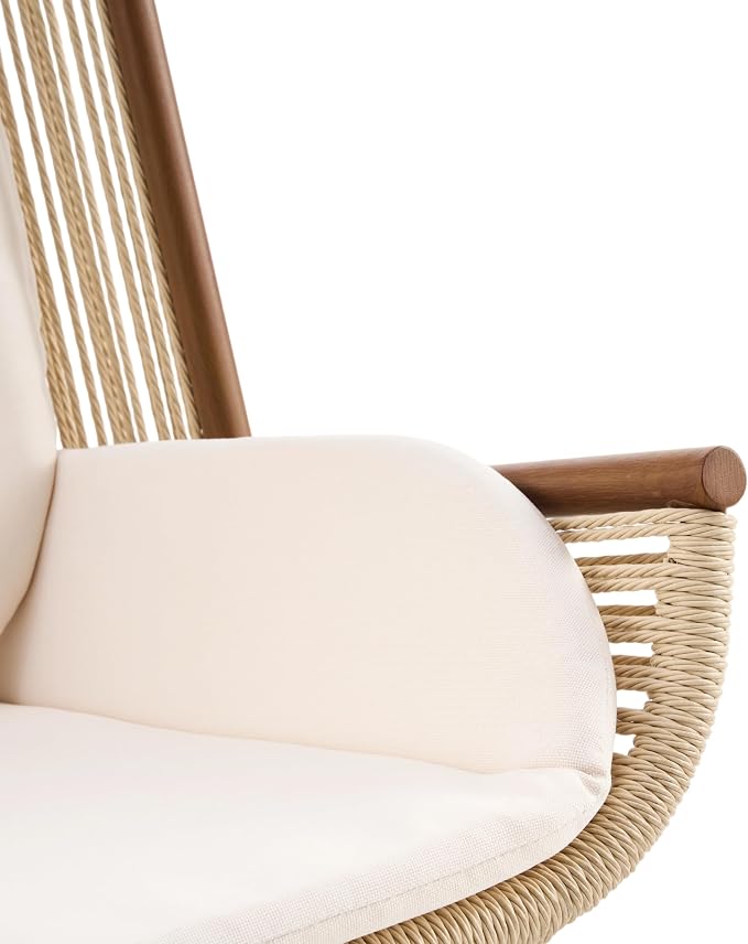 Christopher Knight Home Lumin Outdoor Rocking Chair, High Back PE Rattan Wicker Rocker with Metal Frame, Rocking Chair with Cushion, Comfort Rocker with Ergonomic Design for Patio or Lounge, Beige