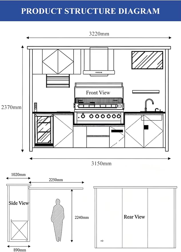 Prefab Outdoor Kitchen Pod – Stainless Steel BBQ Grill Cabinet, Modular Weatherproof Garden & Patio Cooking Station, Modern Barbecue Solution for All Seasons