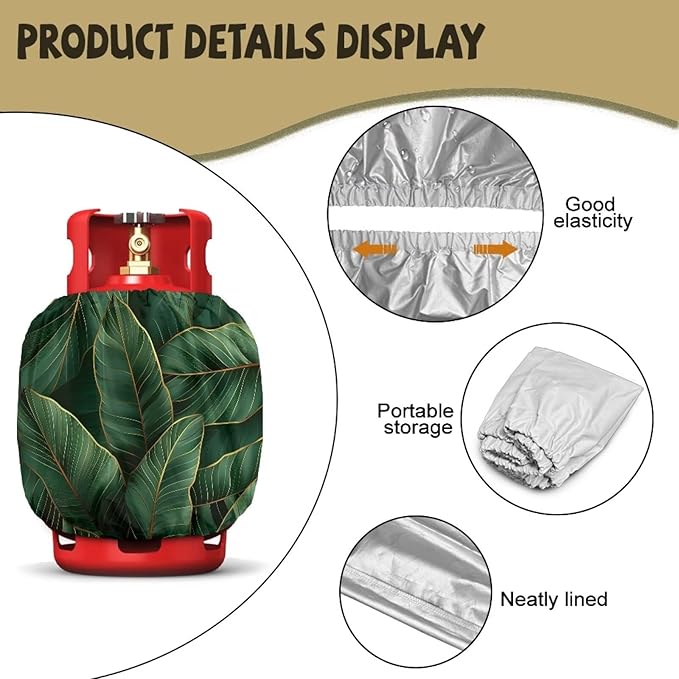 Rv Propane Tank Cover Leaf Green Gas Tank Covers Protective Covers for Grill, Travel Trailer RV and Outdoor Use Windproof Weatherproof Gas Carrier