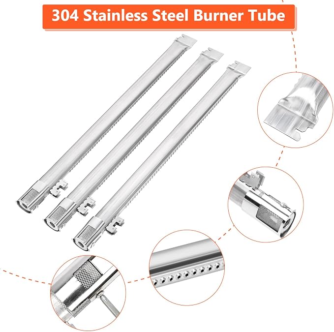 QuliMetal 67489 Burner Tubes for Weber Genesis II E310, E315 & E335 | 3-pack 304 stainless steel burner tubes for Genesis II 300 gas grills, fits 2017 and newer models