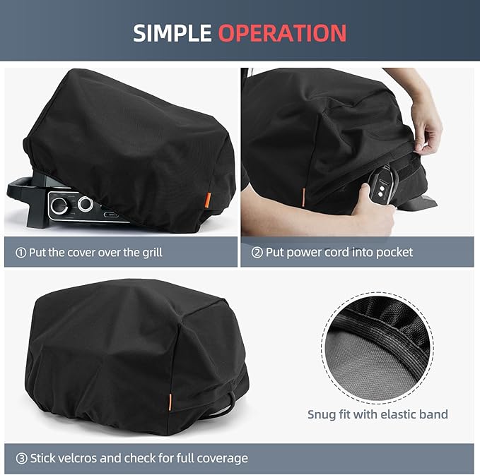 Waterproof Cover for Ninja Woodfire Outdoor Grill, Accessories for Ninja Wood Fire Smoker Grill OG300/700 Series, with Power Cord Storage Pocket, Windproof with Elastic Band Closure (Cover Only)