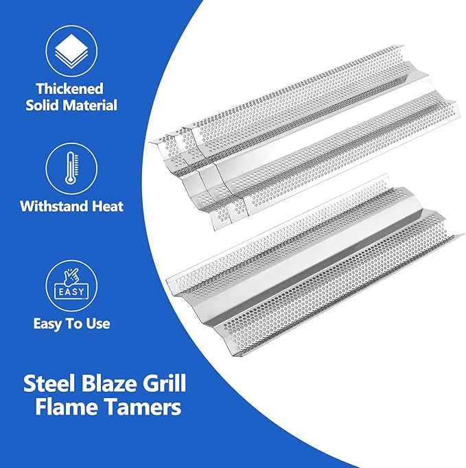 Flame Tamer Grill Replacement Parts for Blaze Gas Grill Parts Traditional 3/4/5 Burner Heat Plates BLZ-4-Cart BLZ-5-Cart Blaze 25 32 40 Inch LP NG Cart Grill Heat BBQ Shields Stainless Steel Heat Tent