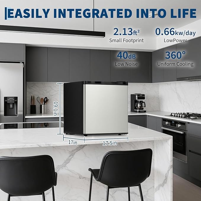 Mini Fridge with Freezer 1.7 Cu.Ft. Single Door Compact Fridge Adjustable Thermostat,Removable Glass Shelves,Ideal for Compact Spaces Bedroom Dorm,Silver