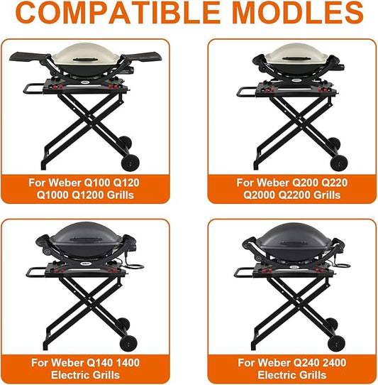 Portable Grill Cart for Weber Q100 Q1000 Q120 Q1200 Q200 Q2000 Q2200 Series Grills, BBQ Folding Grill Stand for Q1400 Q2400 Electric Grills, Grill Table Replace for Weber Q Portable Cart