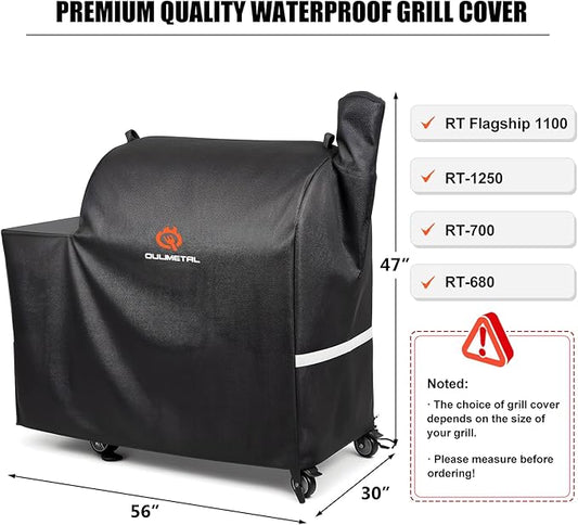 Grill Cover for Rectec Flagship 1100,RT-1250,RT-700 and RT-680 Wood Pellet Grills - 600D Heavy Duty Premium Waterproof Fade Resistant Outdoor All-Weather Protection BBQ Grill Cover