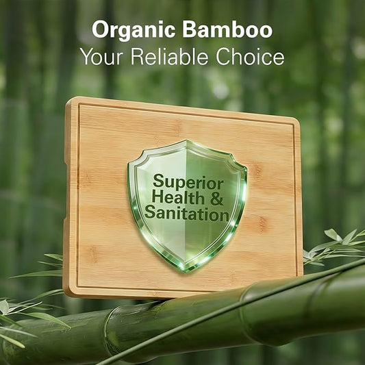 Zarler Bamboo Cutting Boards for Kitchen, 15.5x10.5 Durable Wood Cutting Board with Juice Grooves and Handles, Wooden Chopping Board for Meal Prep, XL Size, Ideal Kitchen Gift