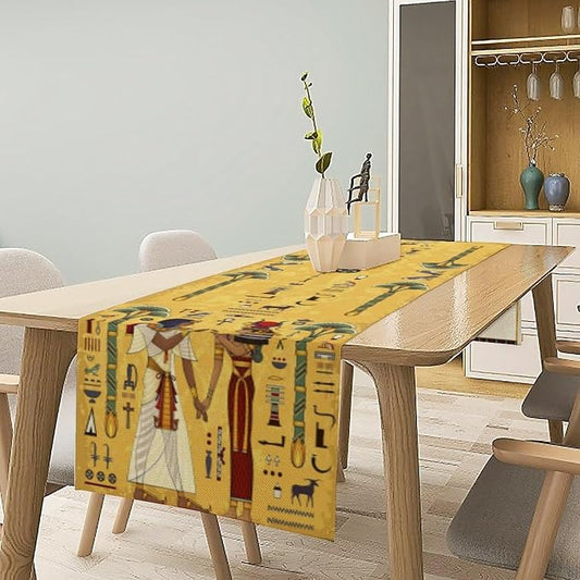 Vintage Ancient Egypt Table Runner Mysterious Old Egypt African Pharaoh Theme Dinner Runner Egyptian Culture Table Decor Home Kitchen Dining Coffee Party Holiday 13x70in