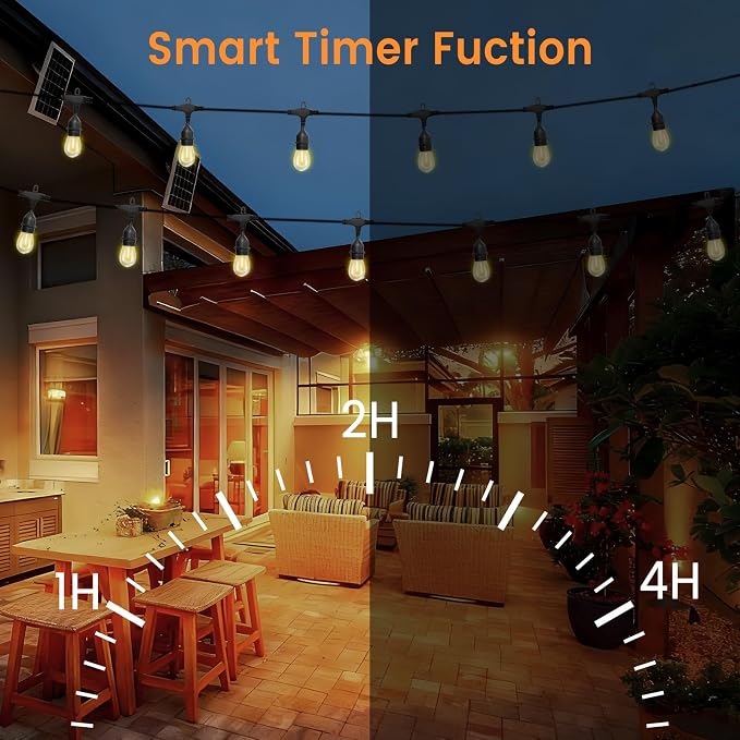 48ft Outdoor String Lights with Remote & Dimmer,24+2 Commercial Grade IP65 Waterproof Bulbs, 2700K Warm White,3 Lighting Modes & Timer,Includes 30 Cable Ties for Patio,Garden, Party