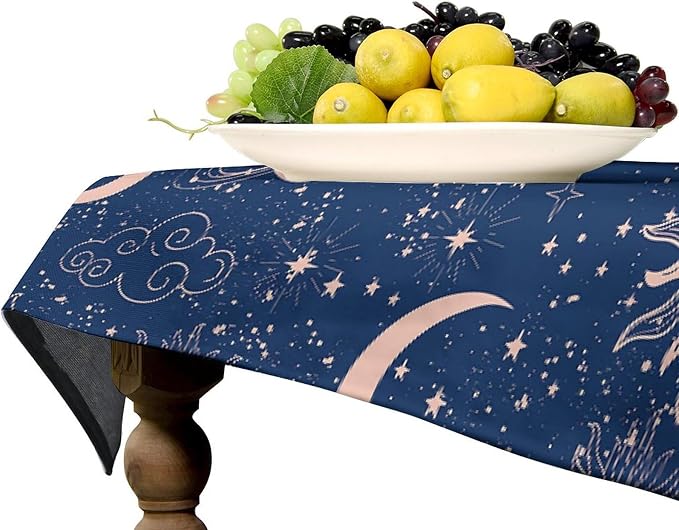 Moon Sun Tablecloth Vintage Star Magical Galaxy Space Boho Celestial Table Cloth Water Resistant Wipeable Table Cover for Farmhouse Picnic Party Holiday Kitchen Dinner Table 60"x120"