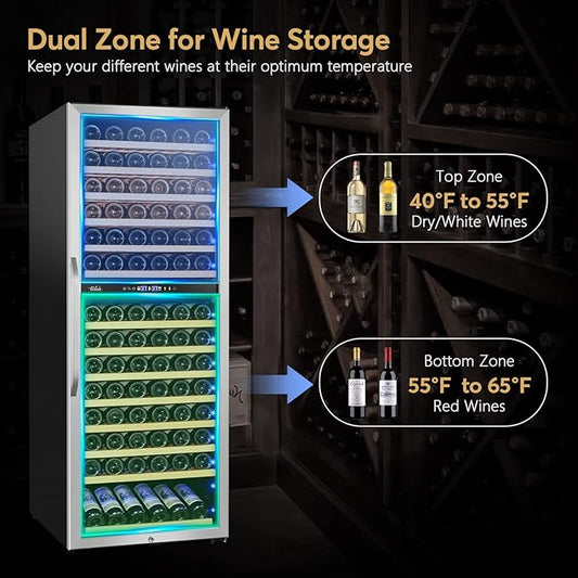 24 Inch Wine Cooler Fridge Dual Zone, Professional Large Capacity High Wine Refrigerator with Powerful Compressor, Quiet Operation and Elegant Design-KMHJ408D