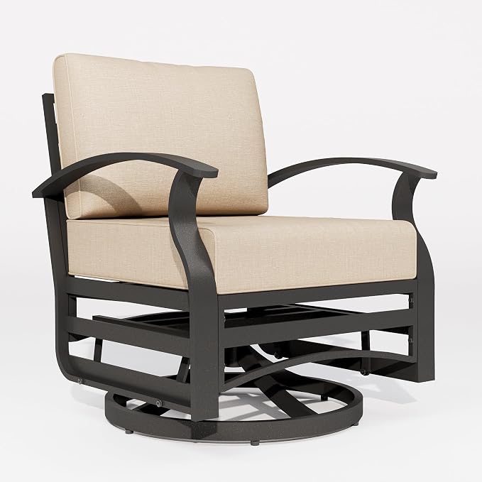 ALAUML Aluminum Outdoor Swivel Chairs High-Back Metal Swivel Rocking Chairs for Patios, Porches, Backyards, and Gardens—Sand