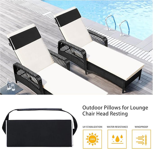 Enipate Outdoor Chaise Lounge Head Pillow, Pack of 2 Water Resistant Headrest Pillows with Elastic Band for Pool Patio Chairs