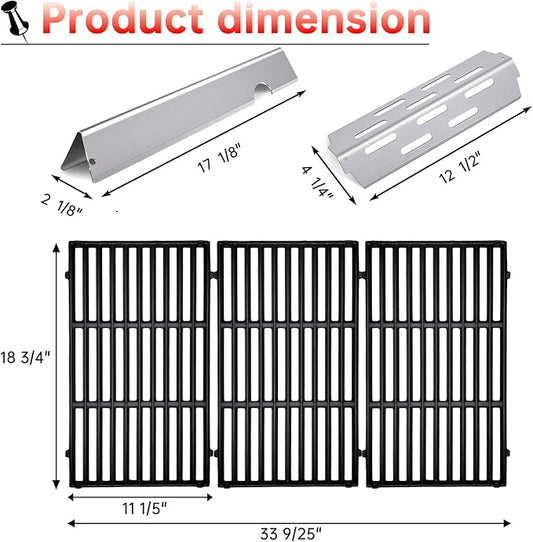 Cast Iron Grill Grates Flavorizer Bars Parts for Weber Genesis 2 E-410, S-410, Genesis II LX E-440, S-440, Weber 66089, 66097, 66041, 66033, 66796, Stainless Steel Flavor Bars Heat Deflectors