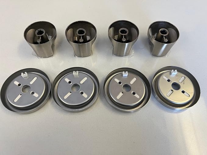Mont Alpi Outdoor Kitchen Stainless Steel Replacement BBQ Grill Control Knobs and Color Changing Blue and Red LED Light Bezel 4-Pack - 4X 8A07021013-4X 8A37000595 - Fits All Mont Alpi Grills
