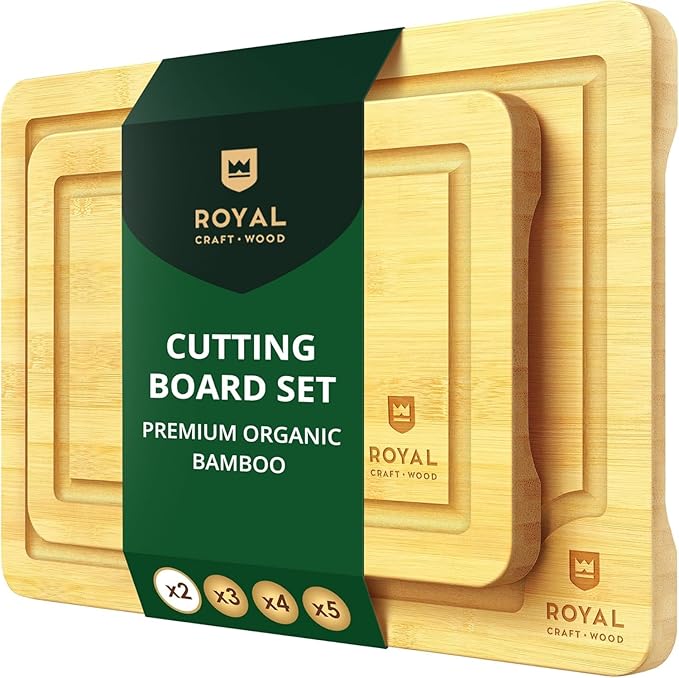 ROYAL CRAFT WOOD Cutting Boards for Kitchen - Chopping Board Set of 2 - Wooden Cutting Boards for Meal Prep & Serving - Bamboo Wood Cutting Board Set - Charcuterie & Chopping Butcher Block for Meat