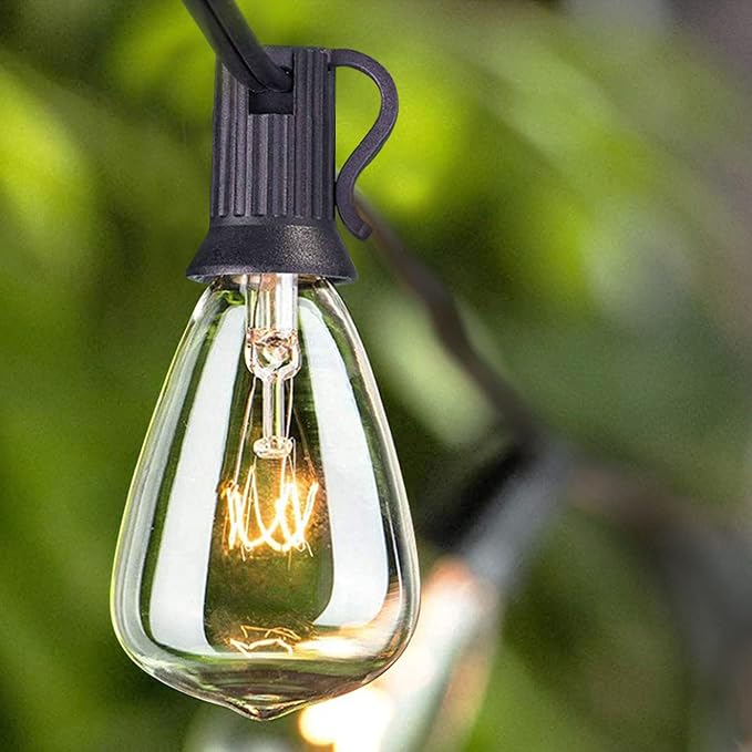 SUNSGNE 25Ft Outdoor String Lights with 27 Edison Bulbs (2 Spare), Waterproof Connectable ST35 String Light for Backyard Porch Balcony Party Decoration, E12 Socket Base, Black Wire