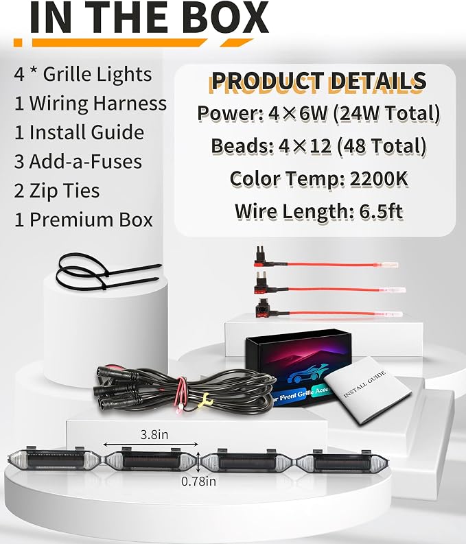 LED Grill Lights for Ford F150 2024-2026 Accessories Lariat Only, Amber | Direct-Snap F150 Front Grille Marker Lights, OEM-Style Fit, IP68 Waterproof, Raptor-Style Front-End Upgrade, Off-Road Ready