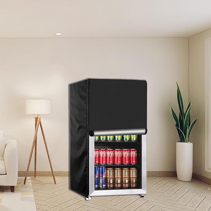 Beverage refrigerator cover 20''W x 20''D x 34''H,Suitable for 3.0-3.2 cu ft Beverage fridge/Mini fridge, 600D Oxford Washable, Reusable, Front can be opened, Black