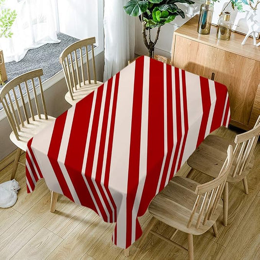 Moslion Red and Cream Stripes Tablecloth Candy Cane Rectangle Tablecloth for Picnic BBQ Kitchen 60x84 Inch