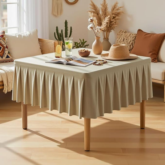 PARTISKY Natural Spandex Square Tablecloths 34x34 Inch, Wrinkle Free Fitted Card Table Cloth Stretch Square Table Cover for Kitchen Dinner, Holiday Party, Wedding Banquet, Display Trade Show