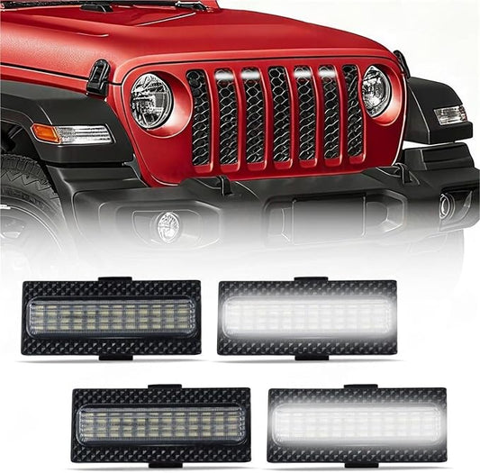 For Jeep Wrangler JL 2024 2025 Led Grill Grille Lights Front Bumper Daylights Daytime Running White Yellow Car Accessories 4pcs(LED White)